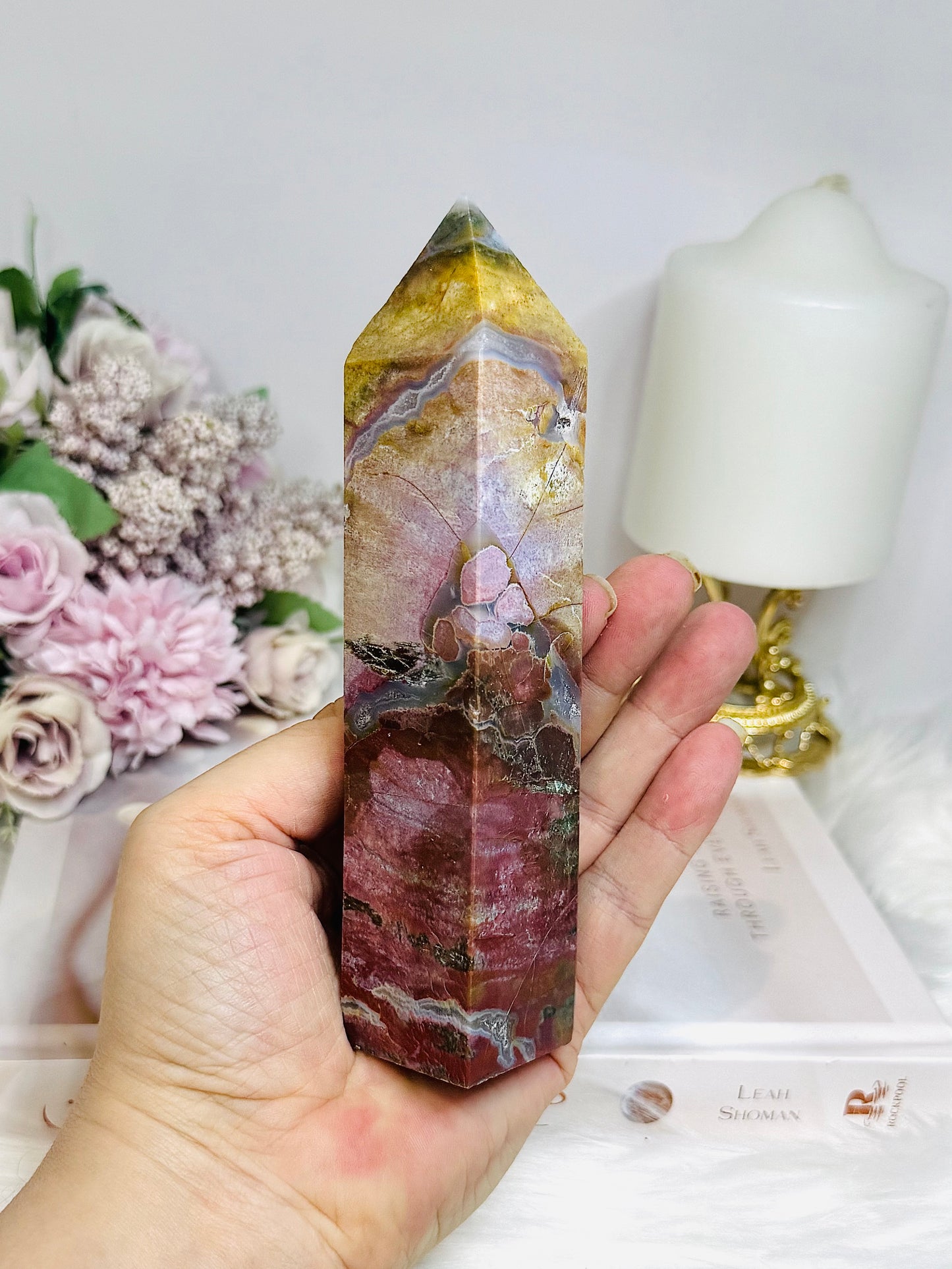 Indian Jade Colourful Tower 19.5cm 300g