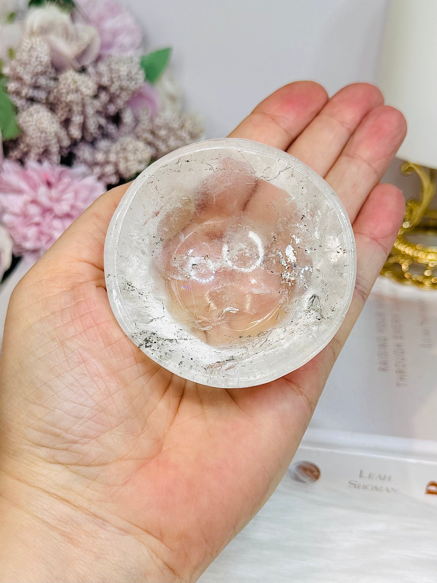 Clear Quartz Small Bowl with Rare Auralite 23 Chips 174g