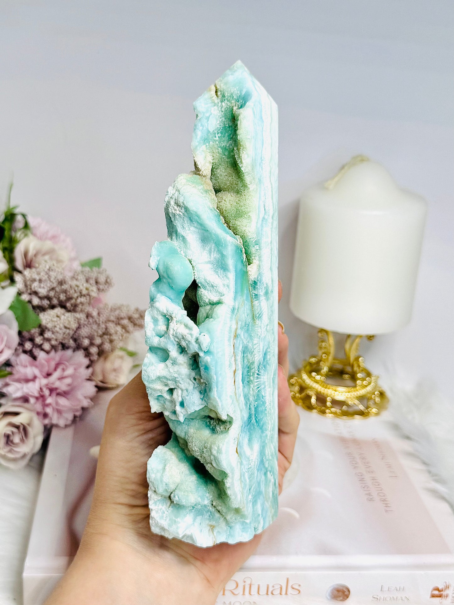 Large Blue Hemimorphite Druzy Tower 19cm