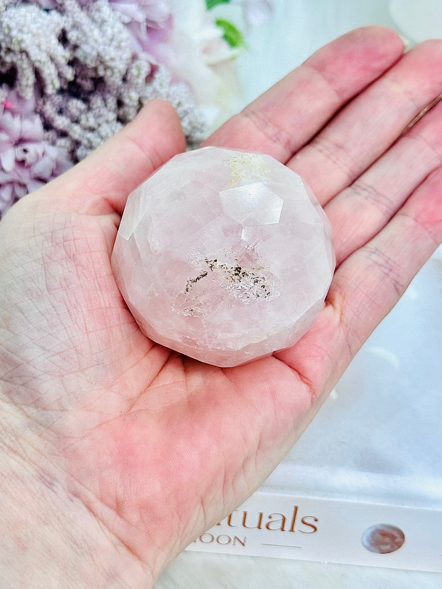 Beautiful Faceted Rose Quartz Sphere 5cm with Natural Imperfections