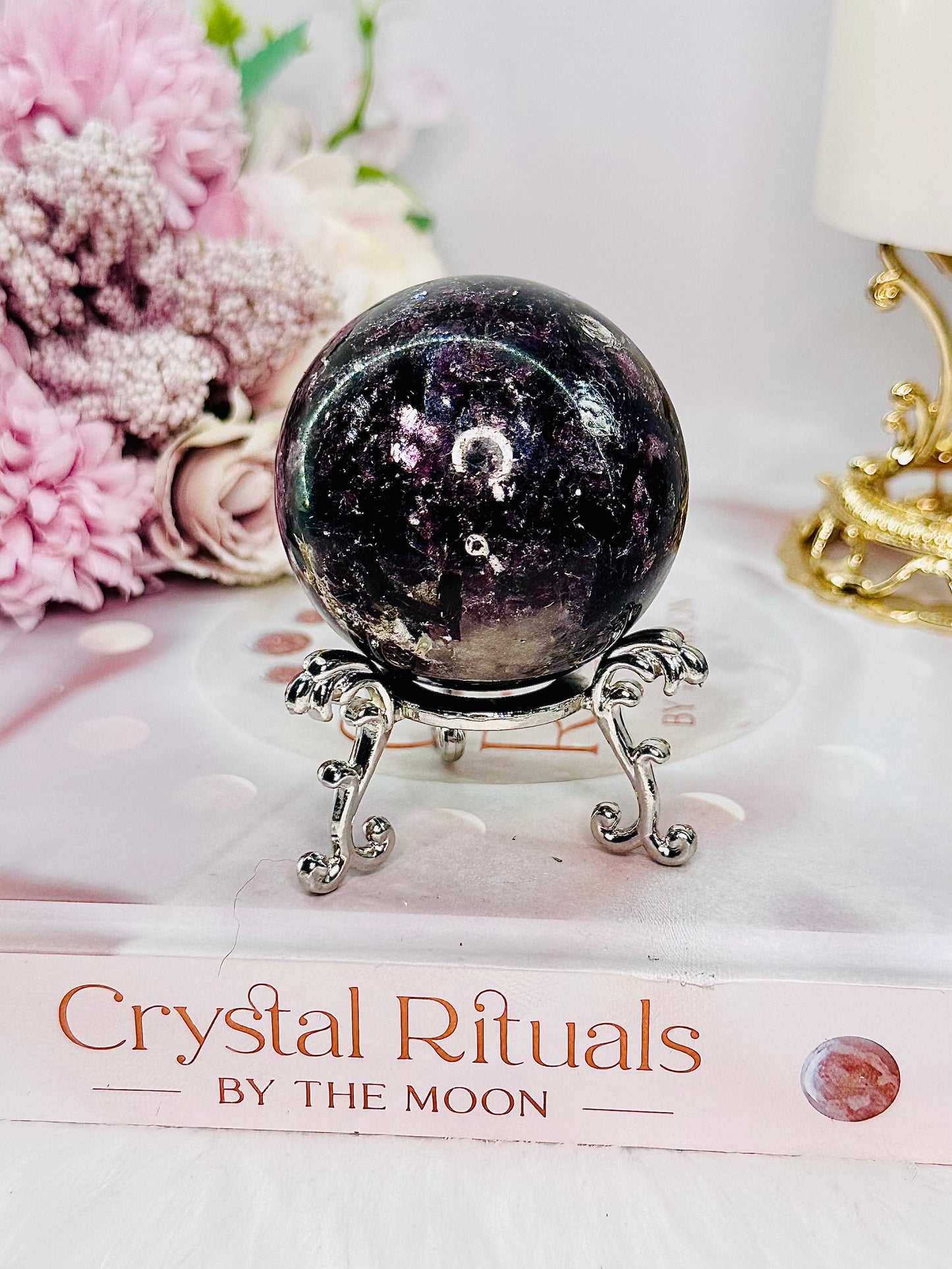 The Most Absolutely Divine Sparkling Purple Mica | Lepidolite Sphere 191grams On Stand