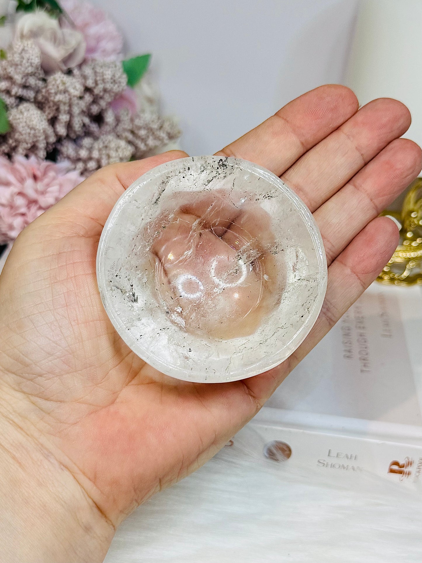 Clear Quartz Small Bowl with Rare Auralite 23 Chips 174g