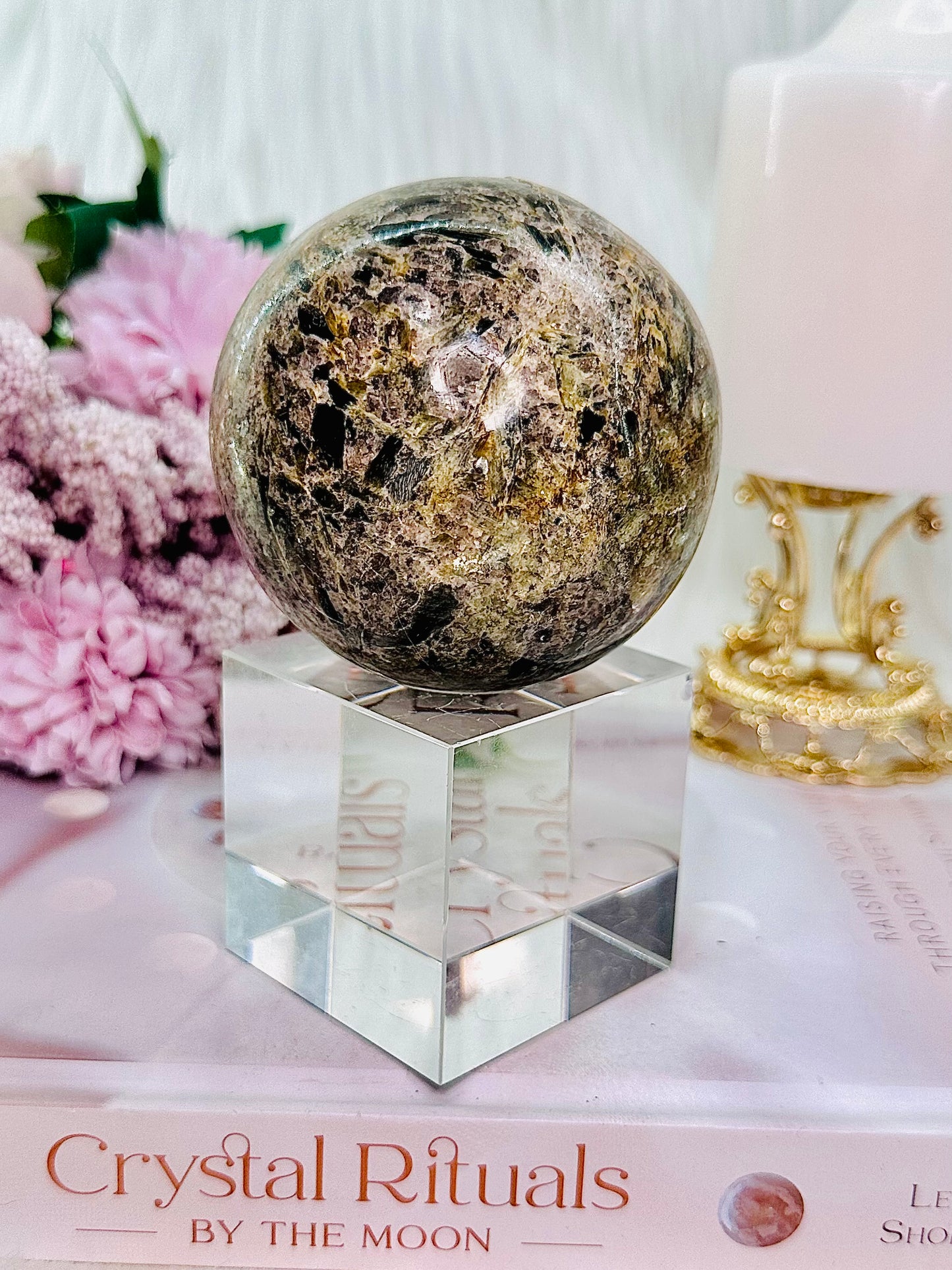 Sparking Large 498gram Gold & Black Mica Sphere on Stand (stand in pic is display only)