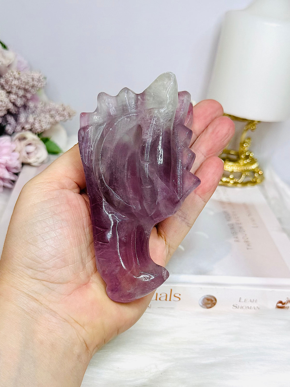 Purple Fluorite Carved Dragon 11cm 394g