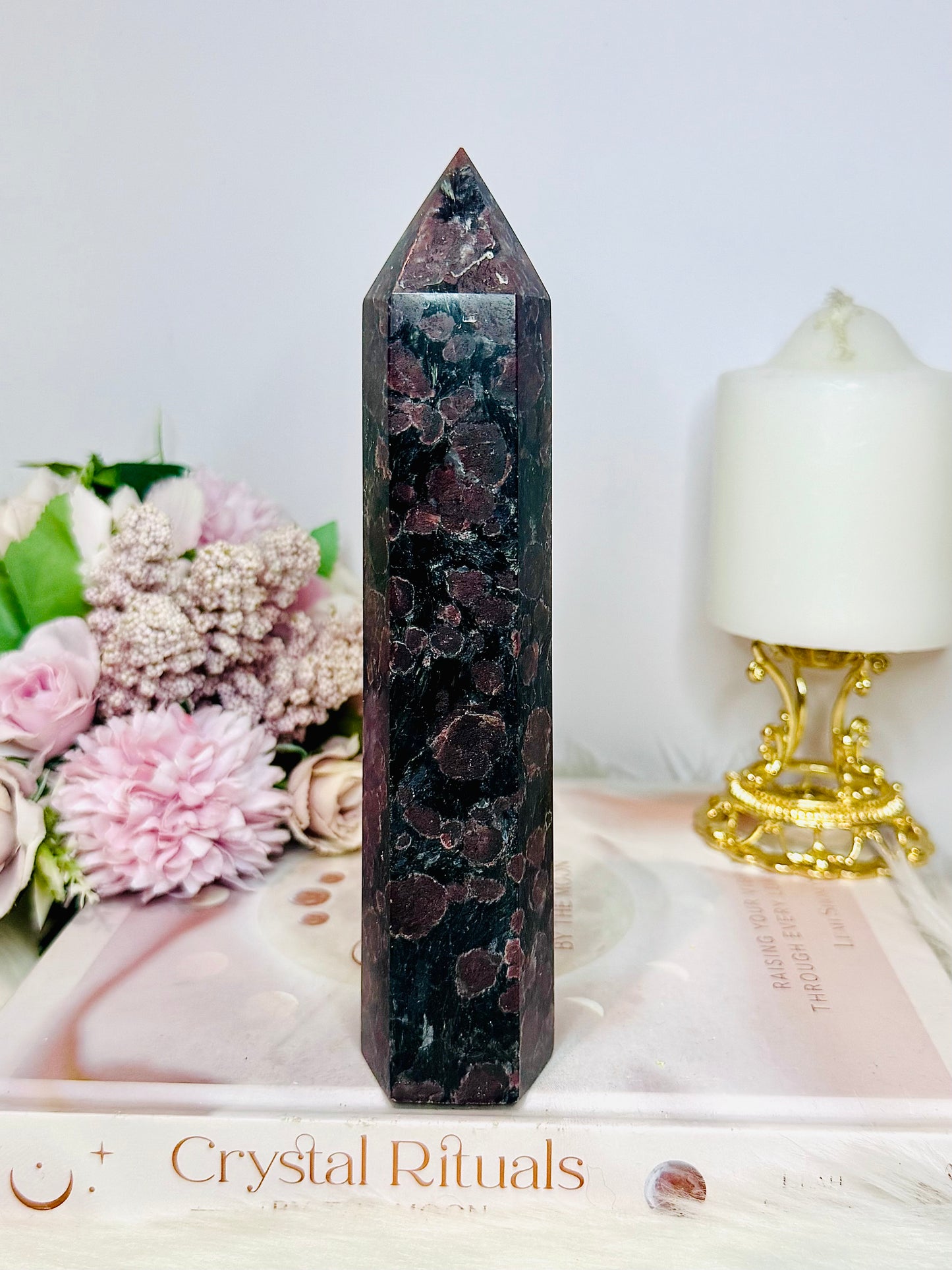 Large Natural Garnet In Astrophyllite Tower 19cm