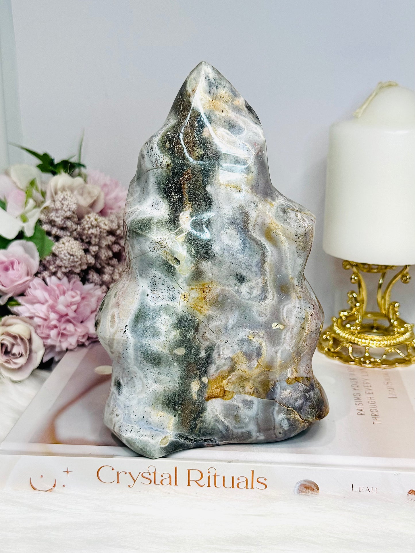 Large Ocean Jasper Carved Flame 17.5cm 1.49KG