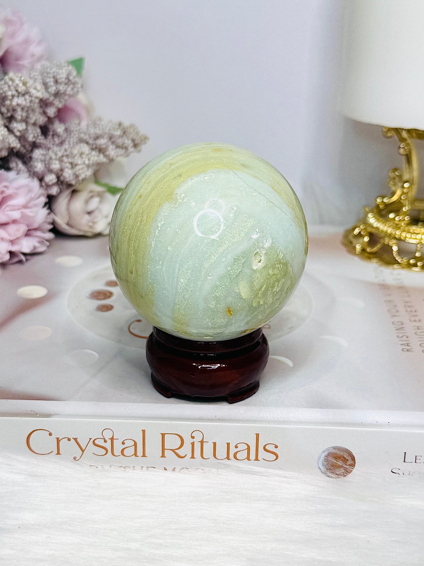 Blue Calcite Sphere On Stand 319g