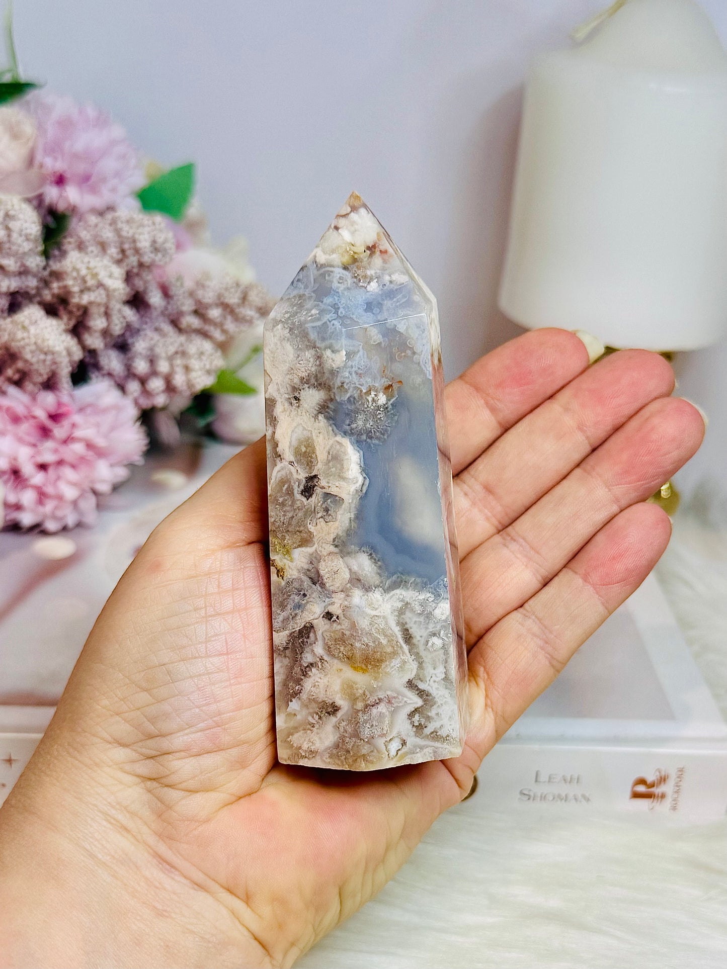 Blue Flower Agate Tower 11cm