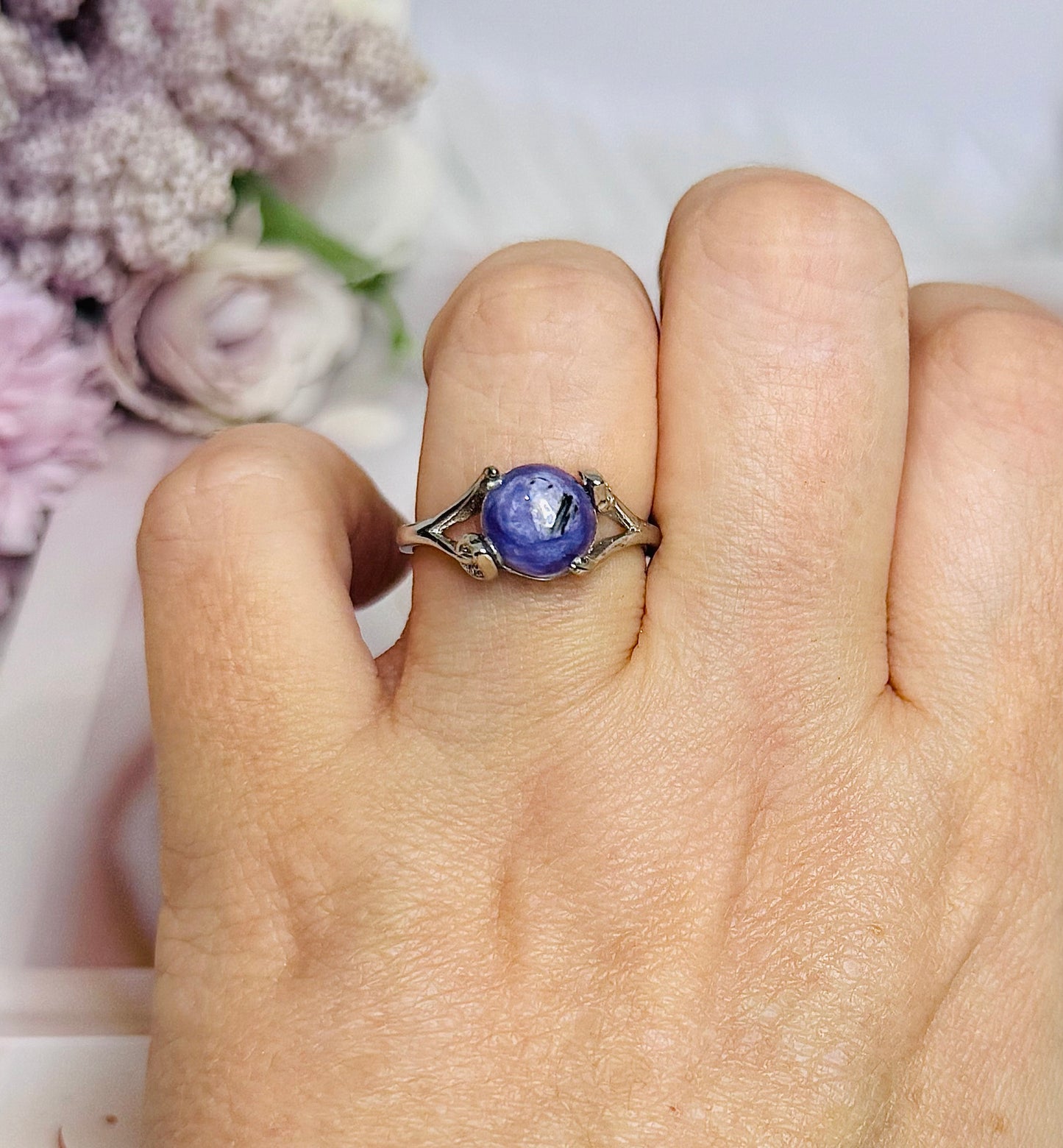 Purple Charoite Adjustable Silver Ring in Gift Bag