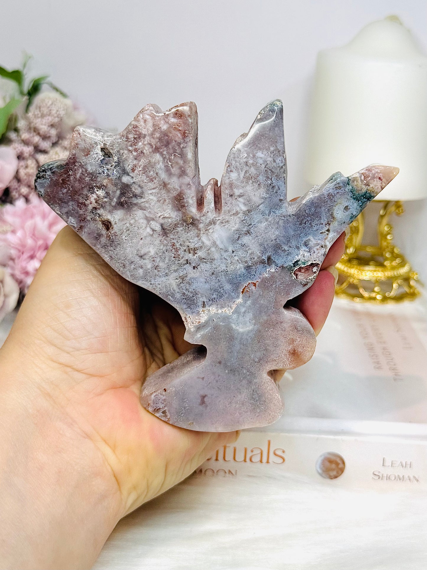 Chunky Large Pink Amethyst Carved Fairy 11cm 357g (does not stand)