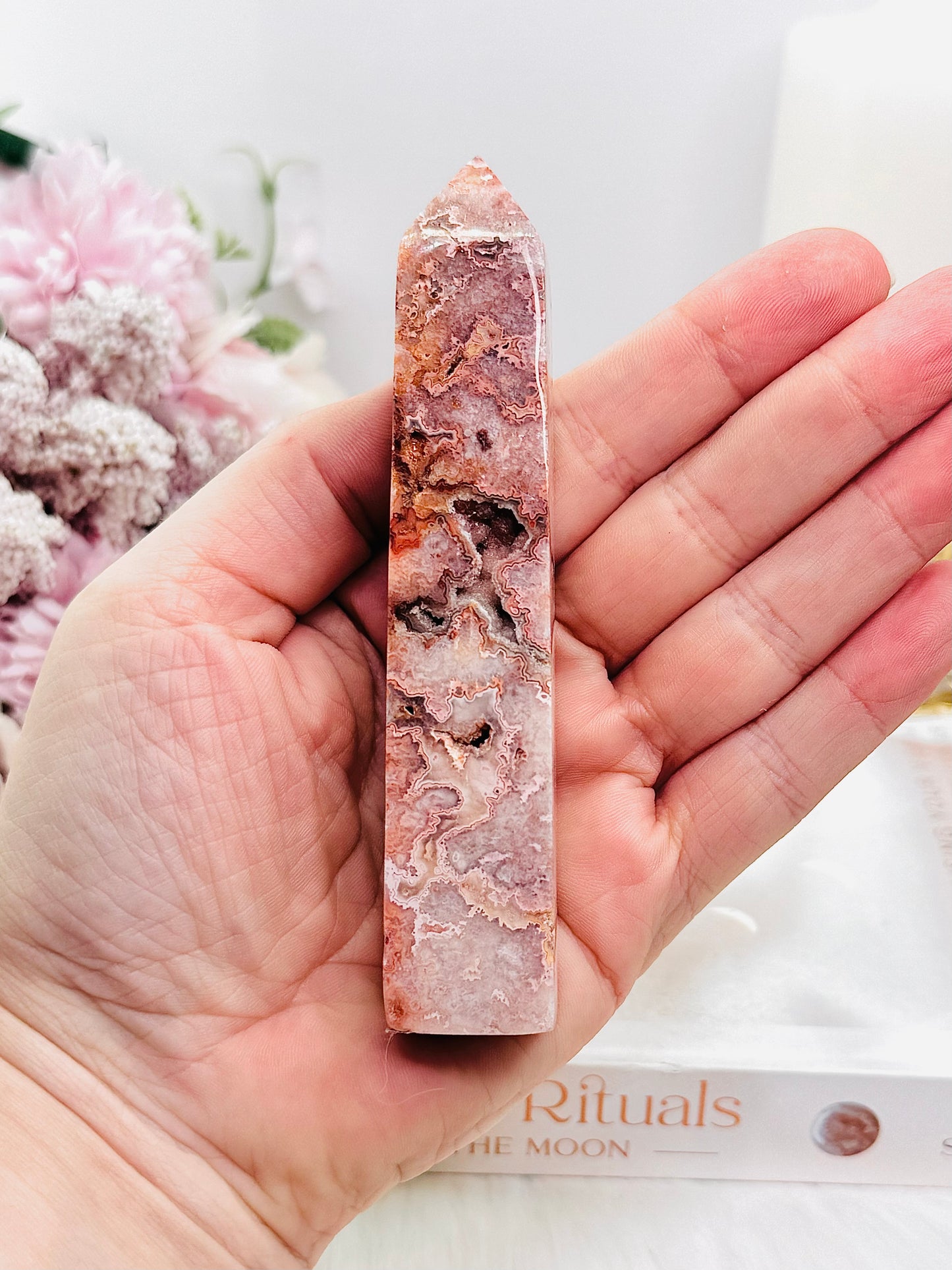 Gorgeous Pink Druzy Crazy Lace Agate Tower 11.5cm