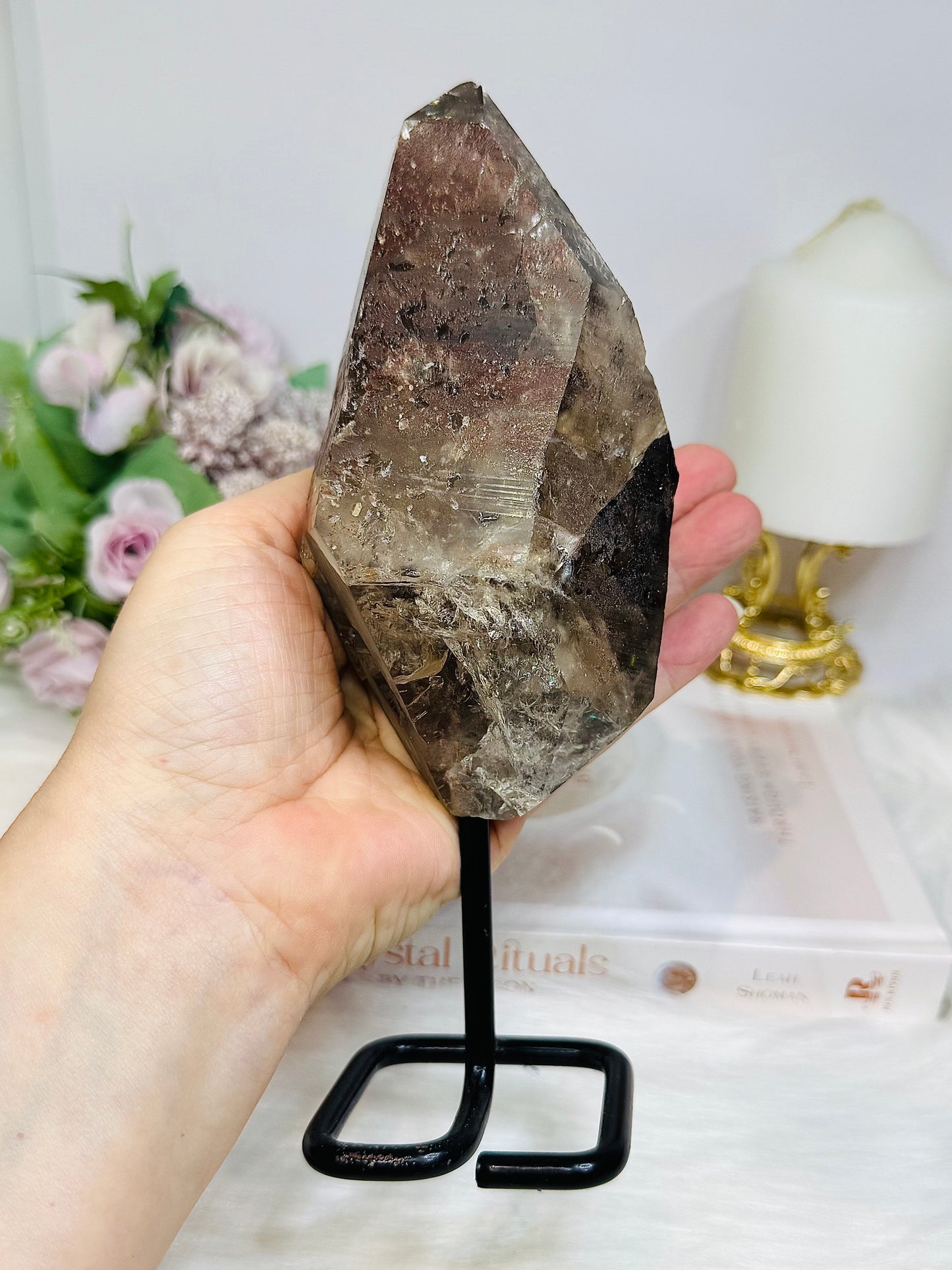 Large Smokey Lemurian Quartz Freeform on Stand 20cm 770g