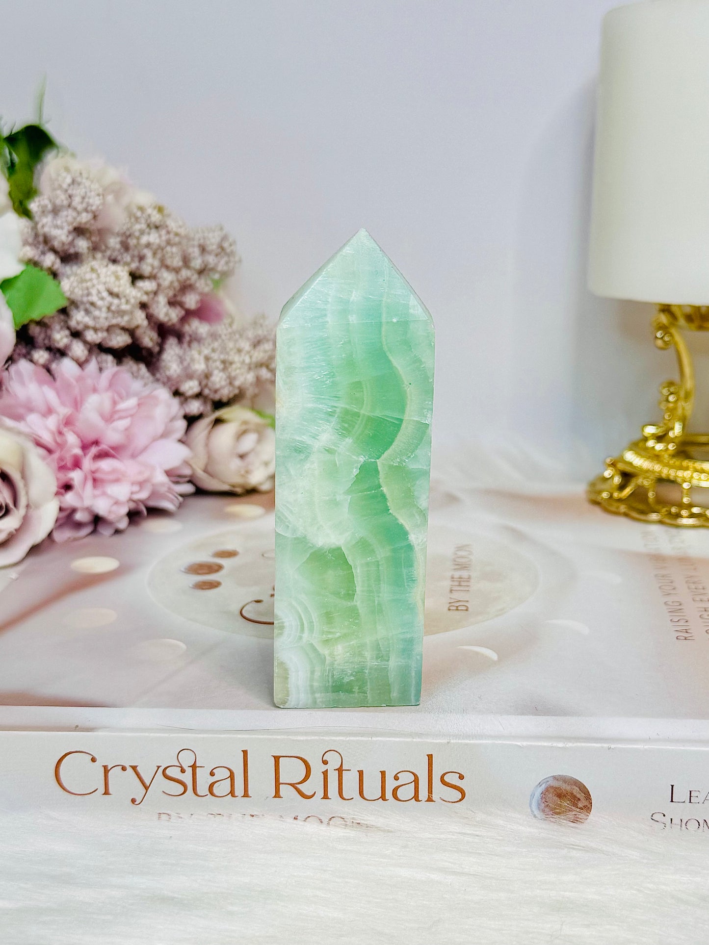 Pistachio Calcite Druzy Tower 9cm