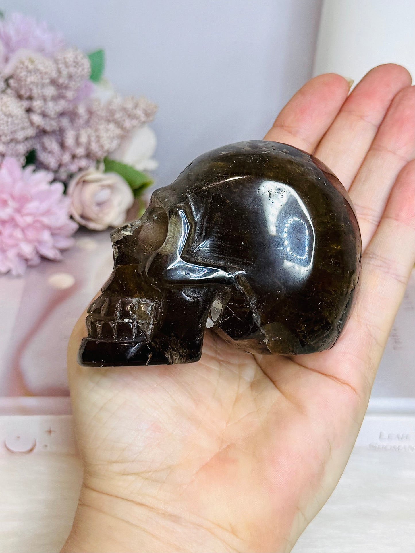 Smokey Quartz Carved Skull 373g 8.5cm
