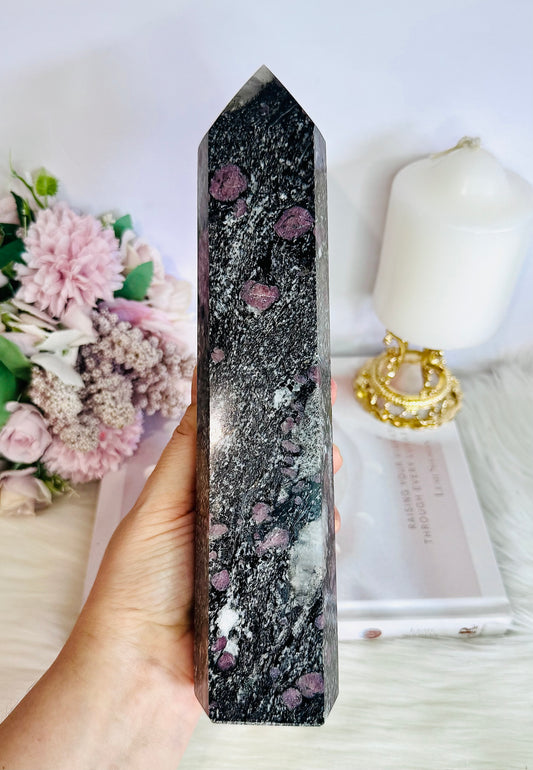 Huge Black & Pink Tourmaline In Matrix Chunky Tower 24cm 1.2KG