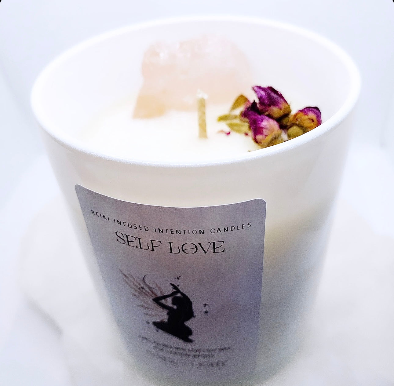 ‘Self Love’ - Reiki + Crystal Infused Candle ~ Indulge In This Large Rose Quartz Infused Candle