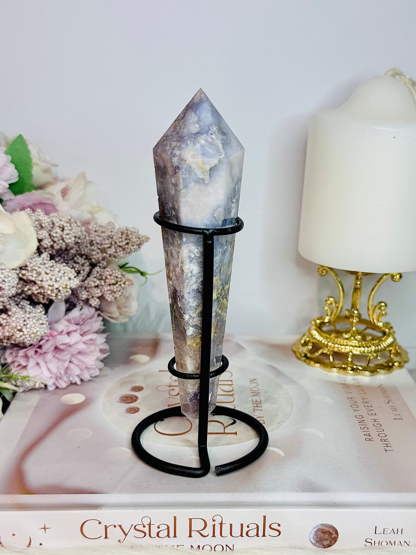 Gorgeous Blue Agate Wand | Tower on Stand 15.5cm