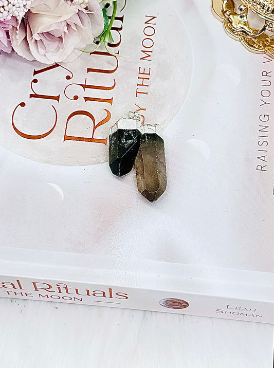 Supports Anxiety & Depression ~ Beautiful Smokey Quartz Double Point Pendant with Silver Plating From Brazil In Gift Bag