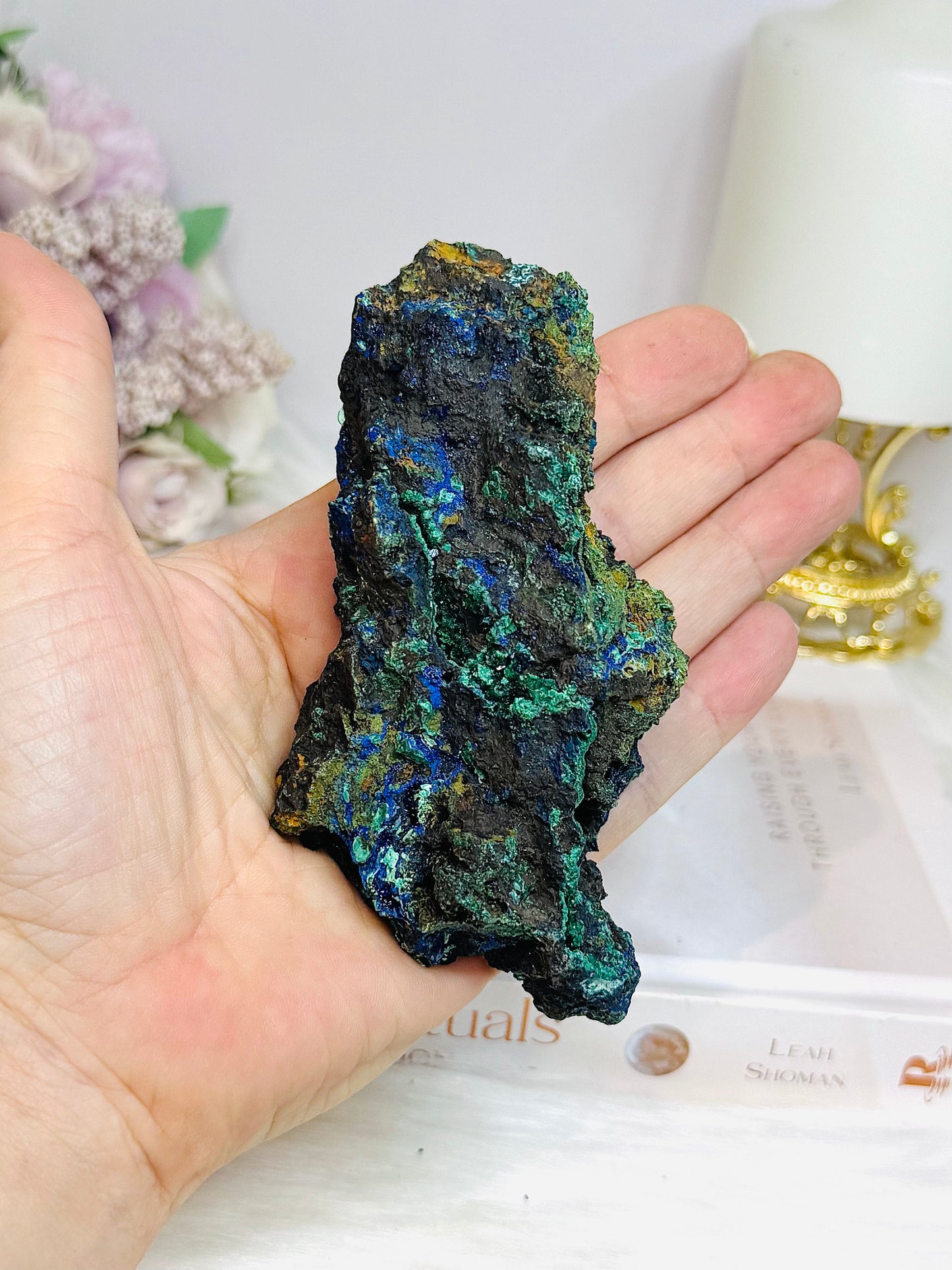 Natural Azurite with Malachite Specimen 12cm 230g On Stand
