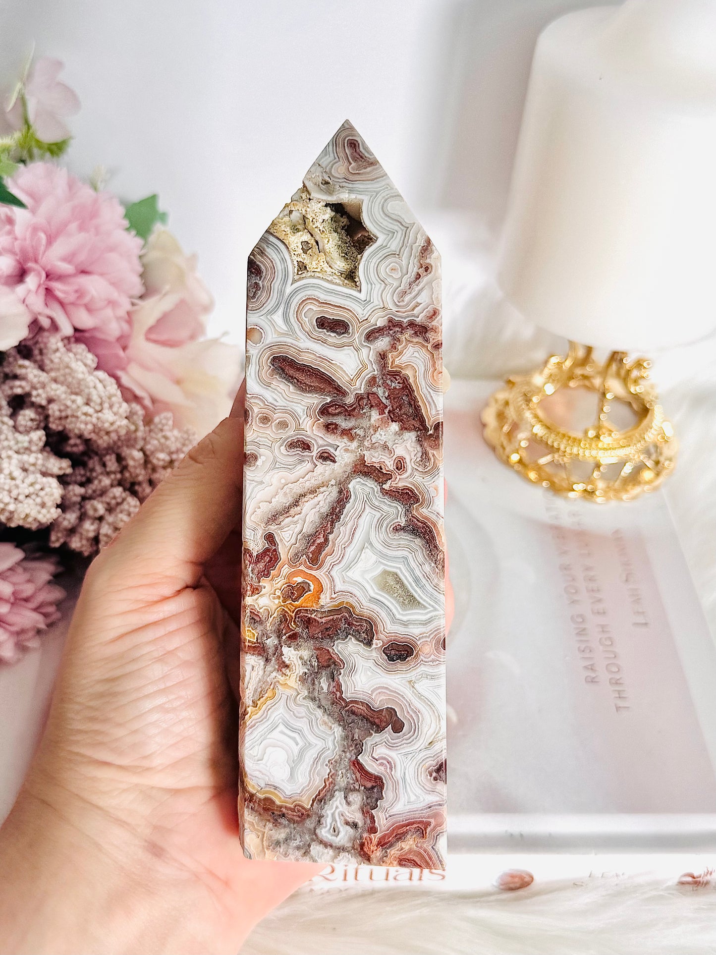 Absolutely Incredible Natural Mexican Lace Agate Druzy Chunky Tower 16cm