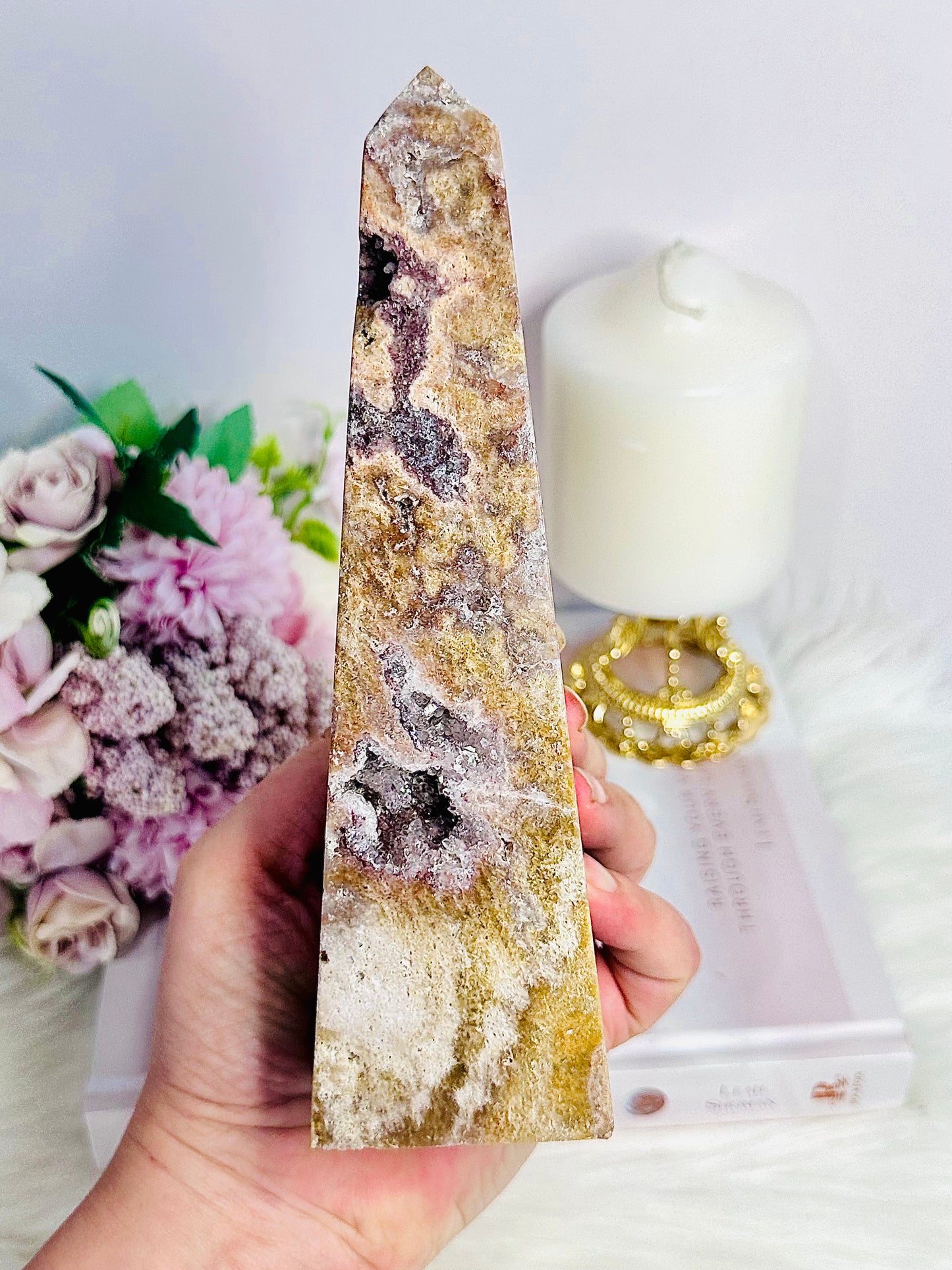 Classy & Absolutely Fabulous Large Chunky 18.5cm 559gram Pink Amethyst Druzy Tower | Obelisk From
Brazil