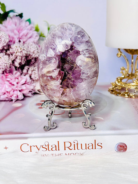 Divinely Stunning Druzy Amethyst Egg On Stand 339grams From Brazil