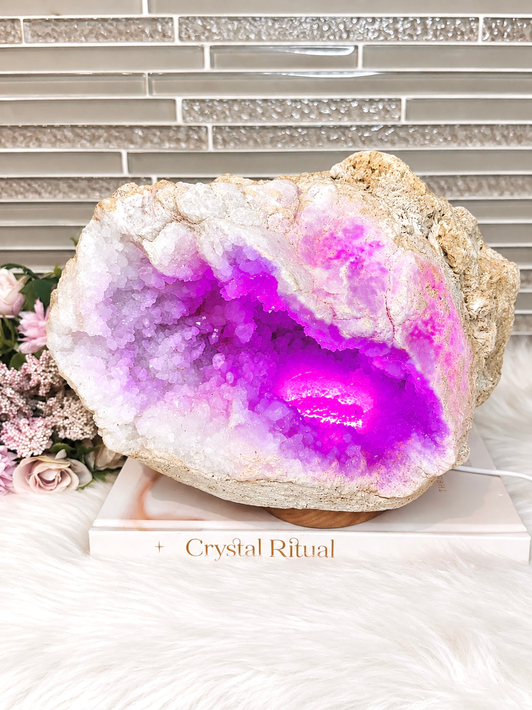 Huge Natural Moroccan Geode with Multicoloured Light Lamp 3.7KG