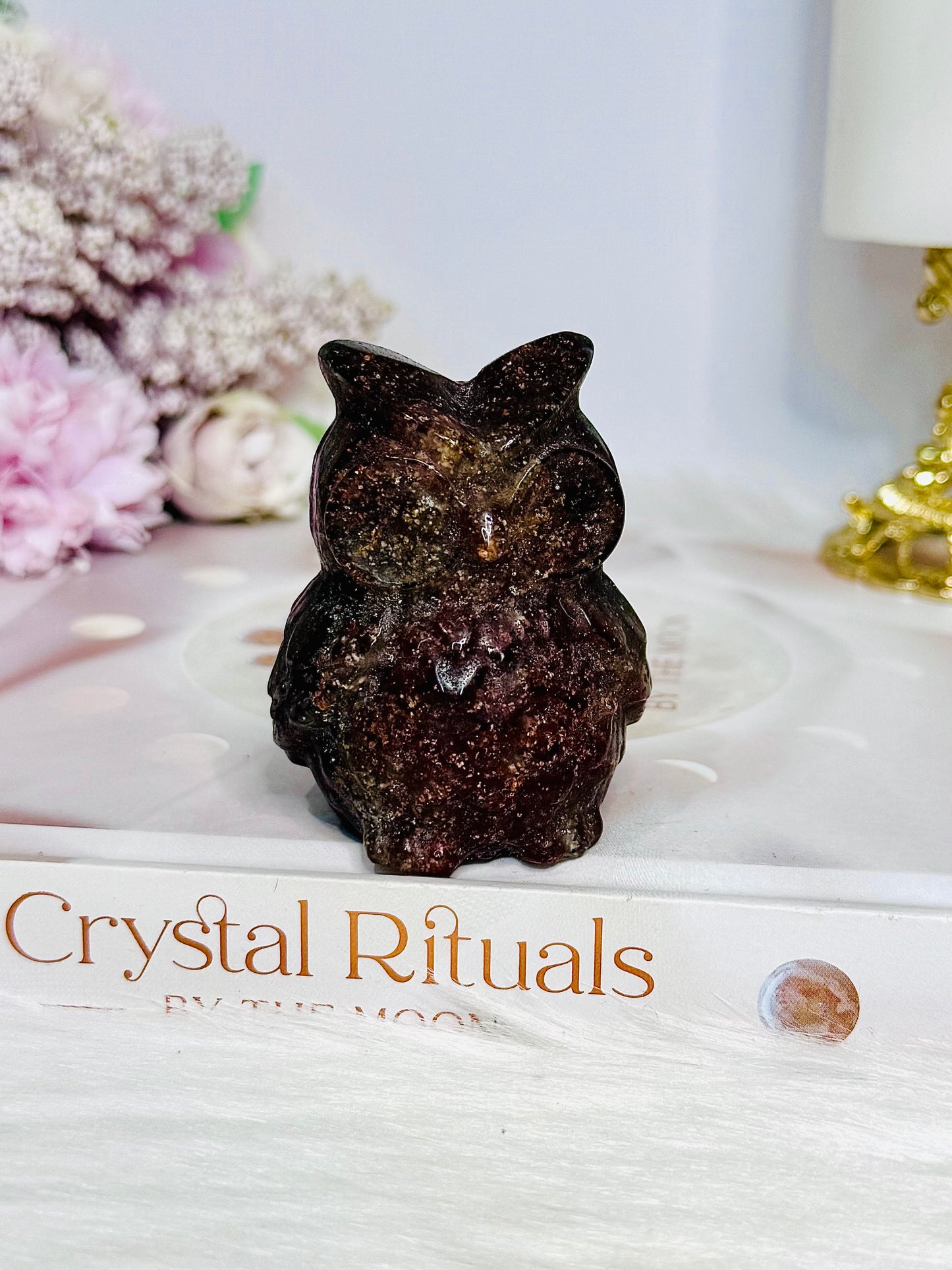 Chunky Strawberry Quartz Carved Owl 6cm