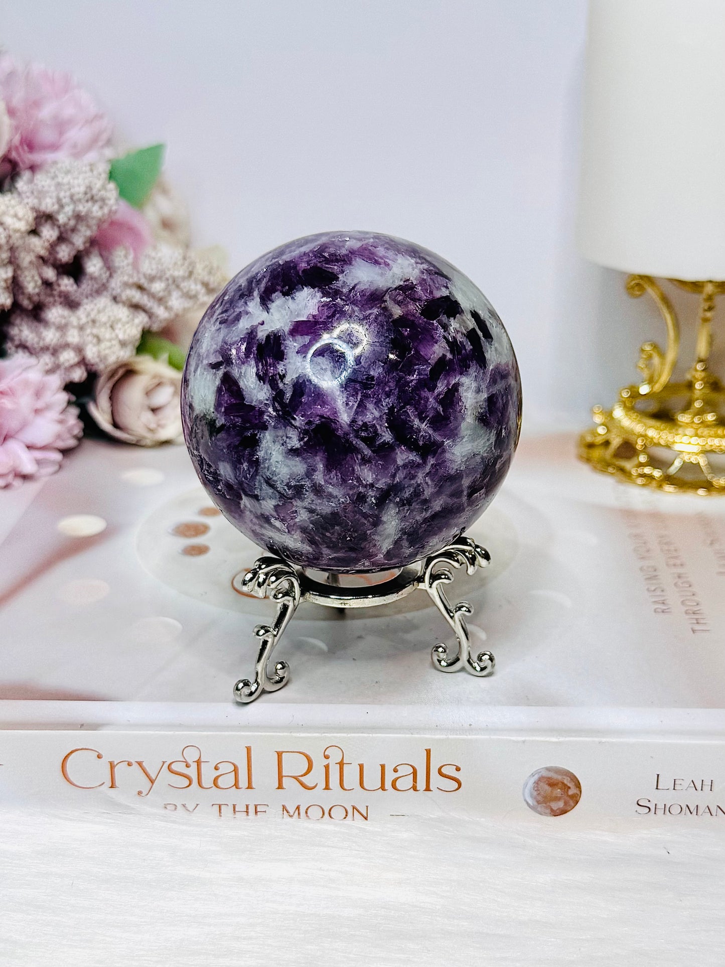 Large Lepidolite | Purple Mica Sphere on Stand 419g