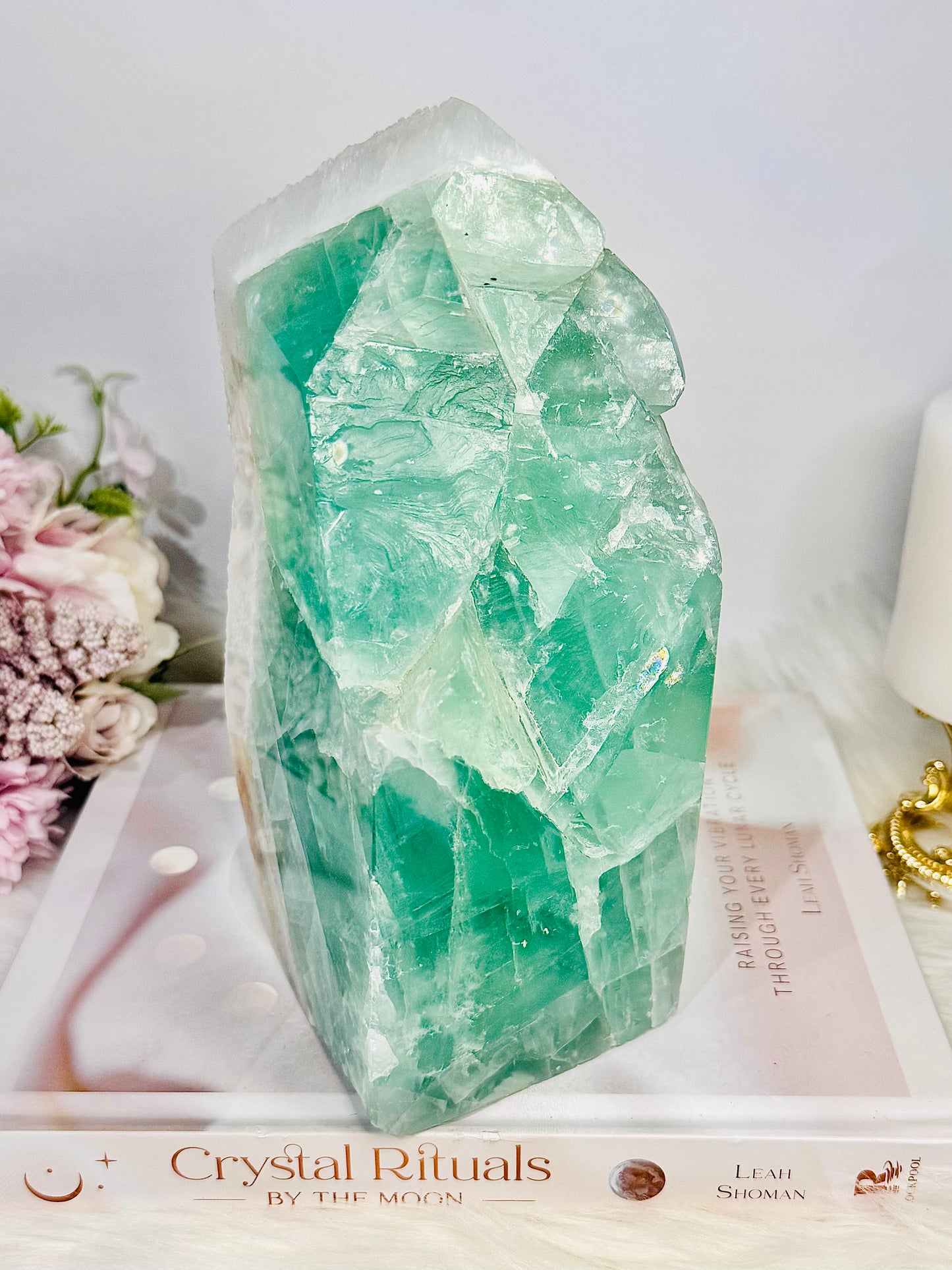 Incredible Huge 2.68KG Natural Green Fluorite Chunky Tower | Obelisk with Rainbows 
(please note back of tower is not flat see pics)