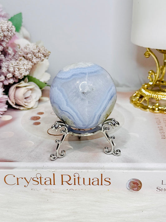 Druzy Blue Lace Agate Sphere On Stand 168g