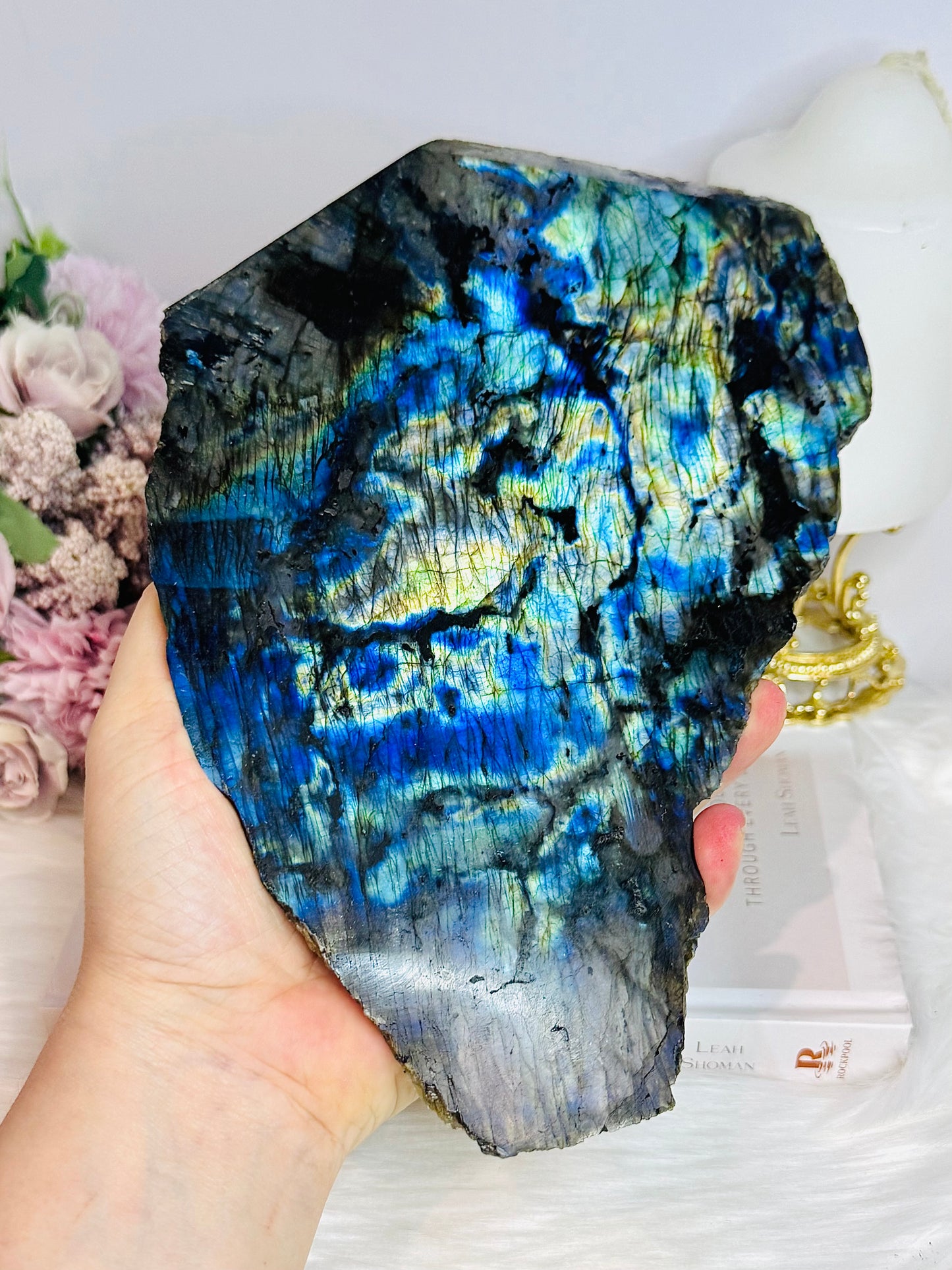 Large Labradorite Slab Double Sided Flash 22cm On Stand