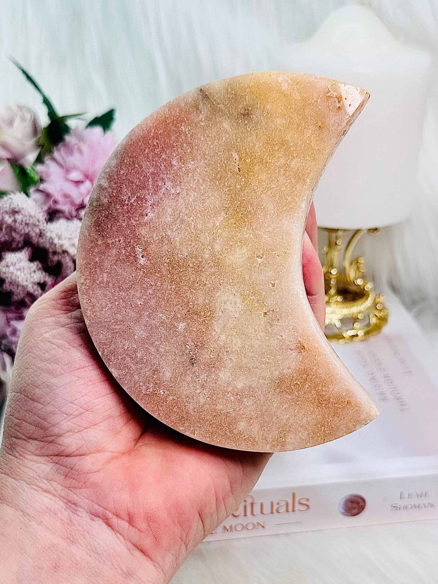 Perfect Stunning Chunky Large Pink Amethyst Druzy Moon Carving From Brazil