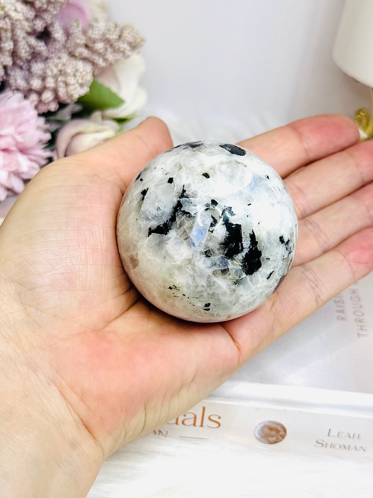 Rainbow Moonstone Sphere with Blue Flash 249g