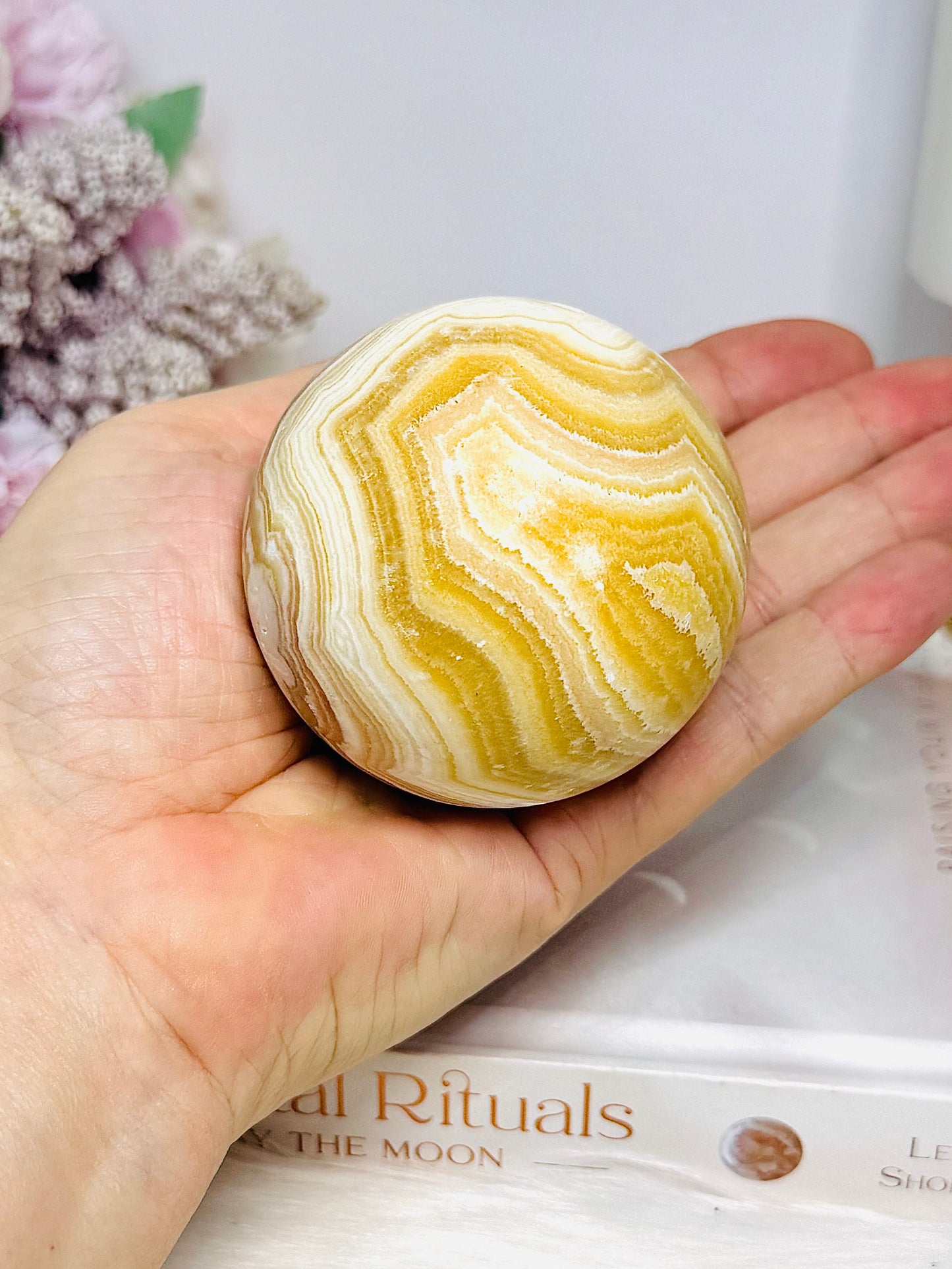 Orange Calcite Sphere on Stand 335g