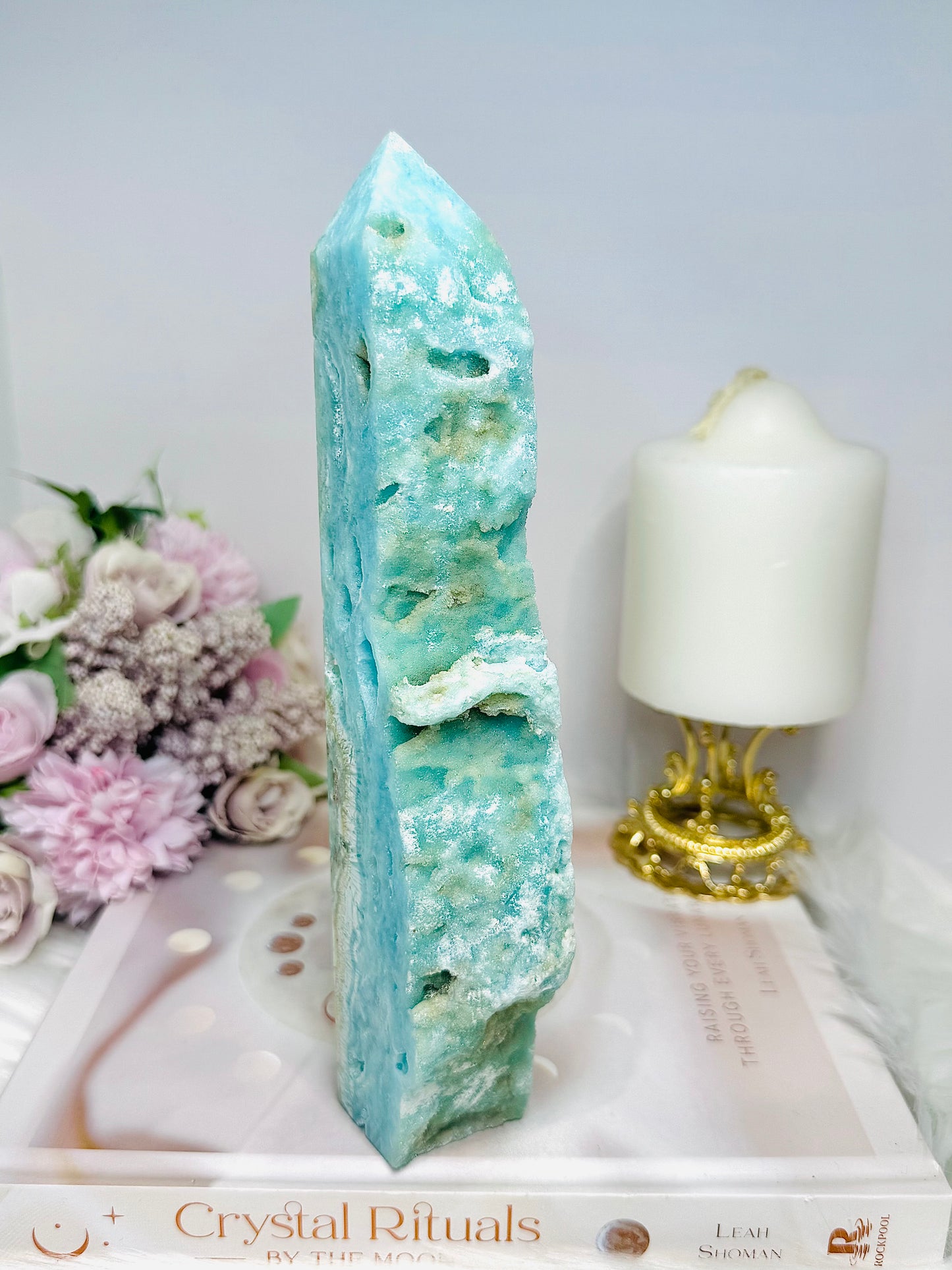 Large Blue Hemimorphite Druzy Tower 21cm