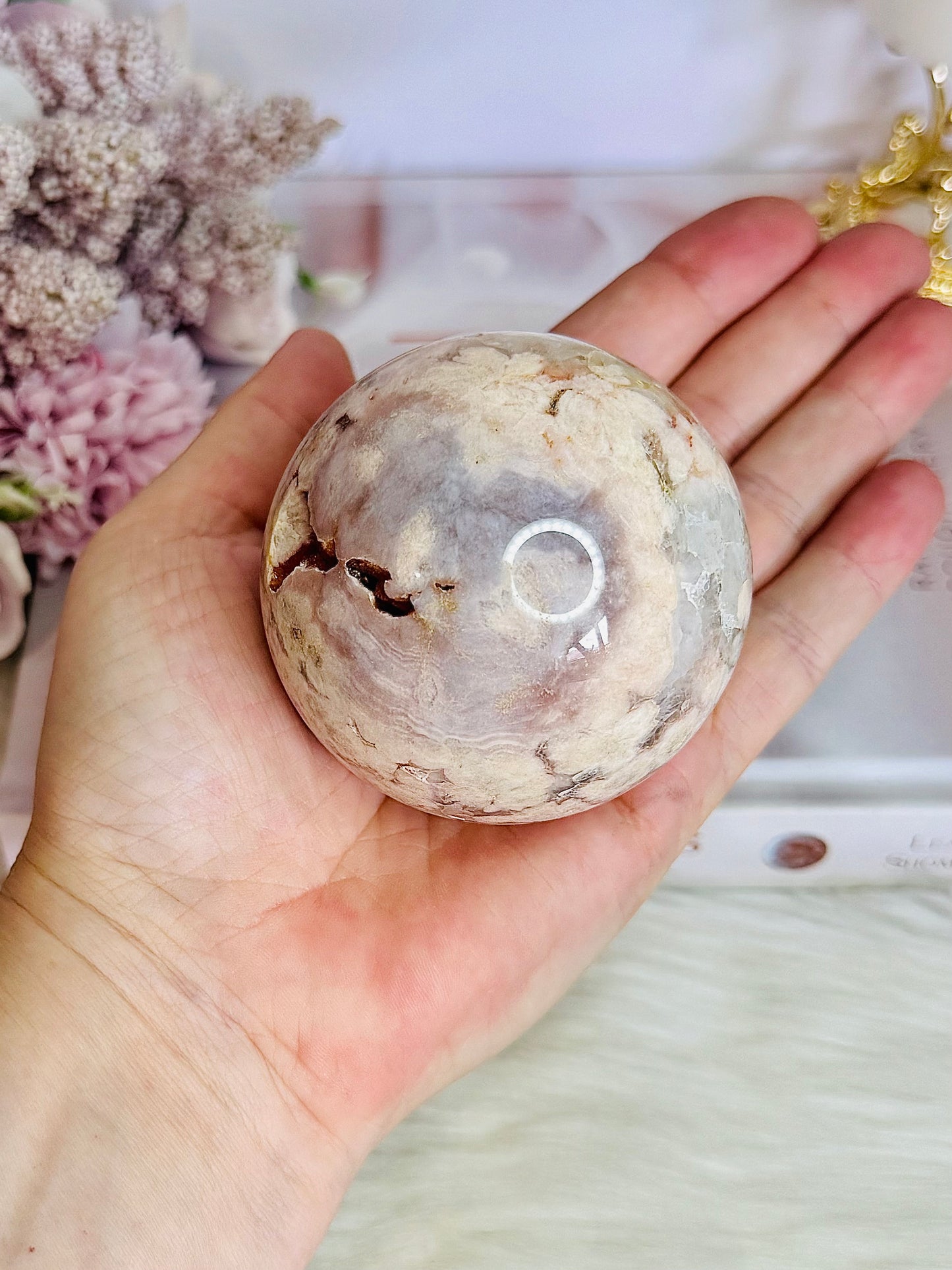 Absolutely Stunning Pink Amethyst X Flower Agate Druzy Sphere on Stand 362grams