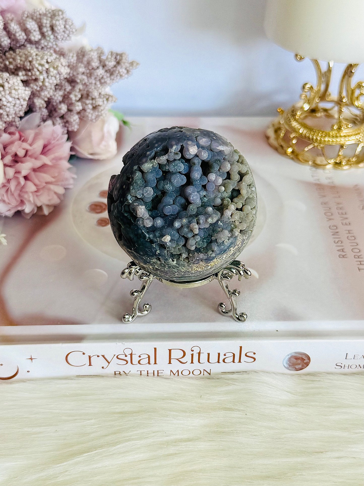 Gorgeous Natural Grape Agate Sphere 229grams On Stand