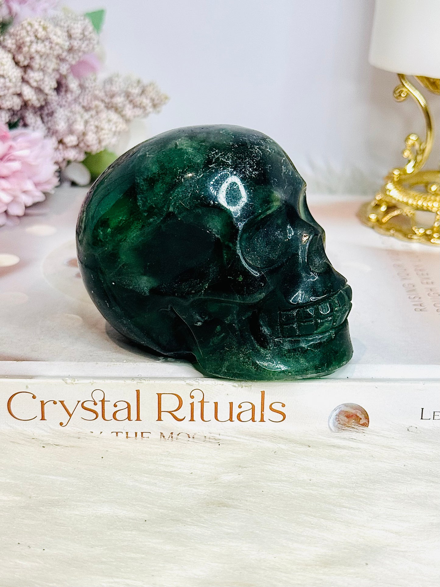 Large Green Fluorite Carved Skull 8cm 544g