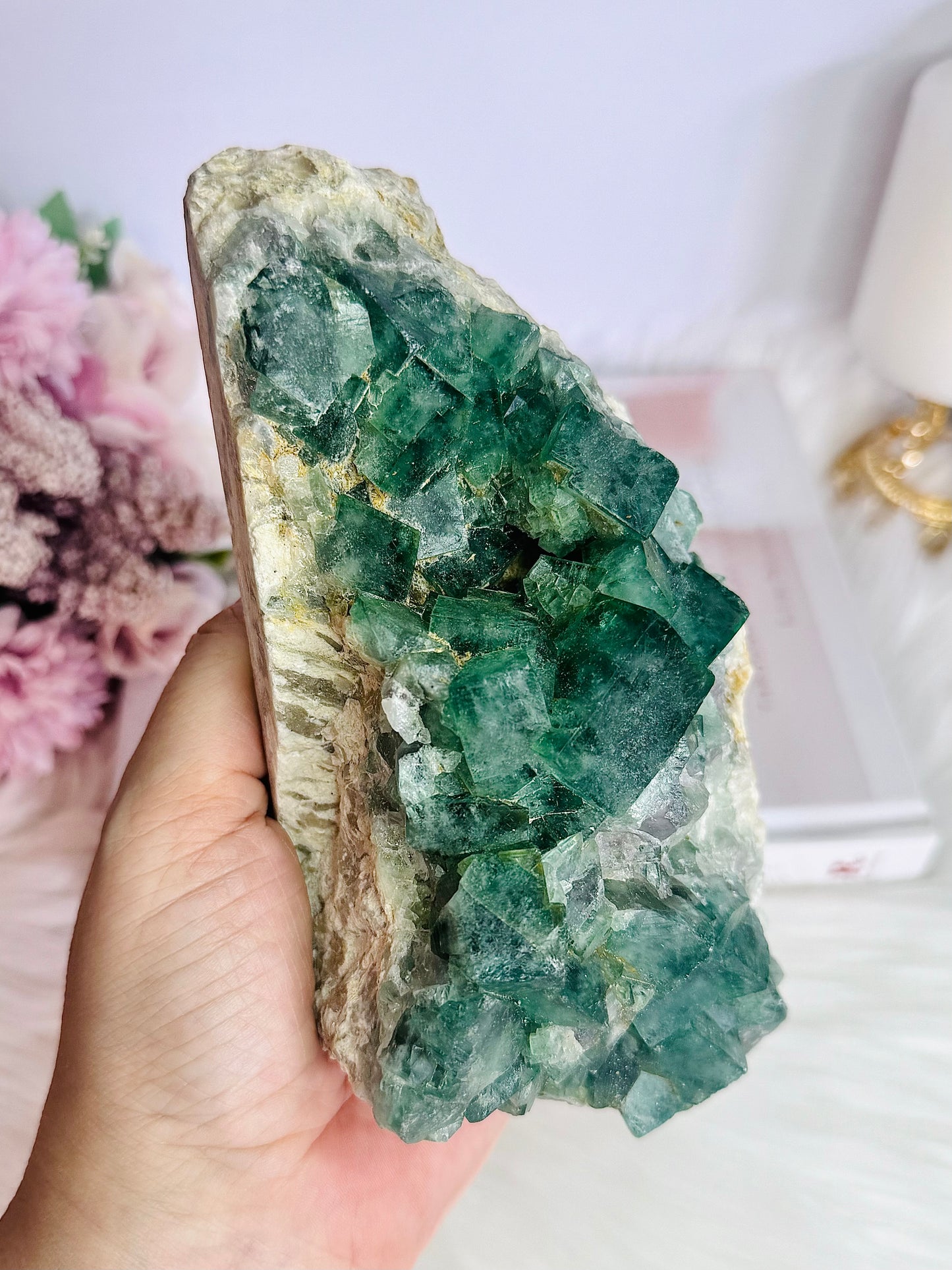 Natural Large 17cm 1.06KG Green Cubed Fluorite Specimen