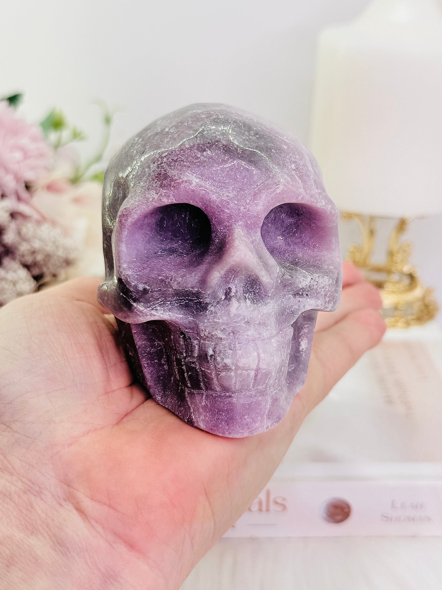 Large Purple Lepidolite Carved Skull 10cm 681grams