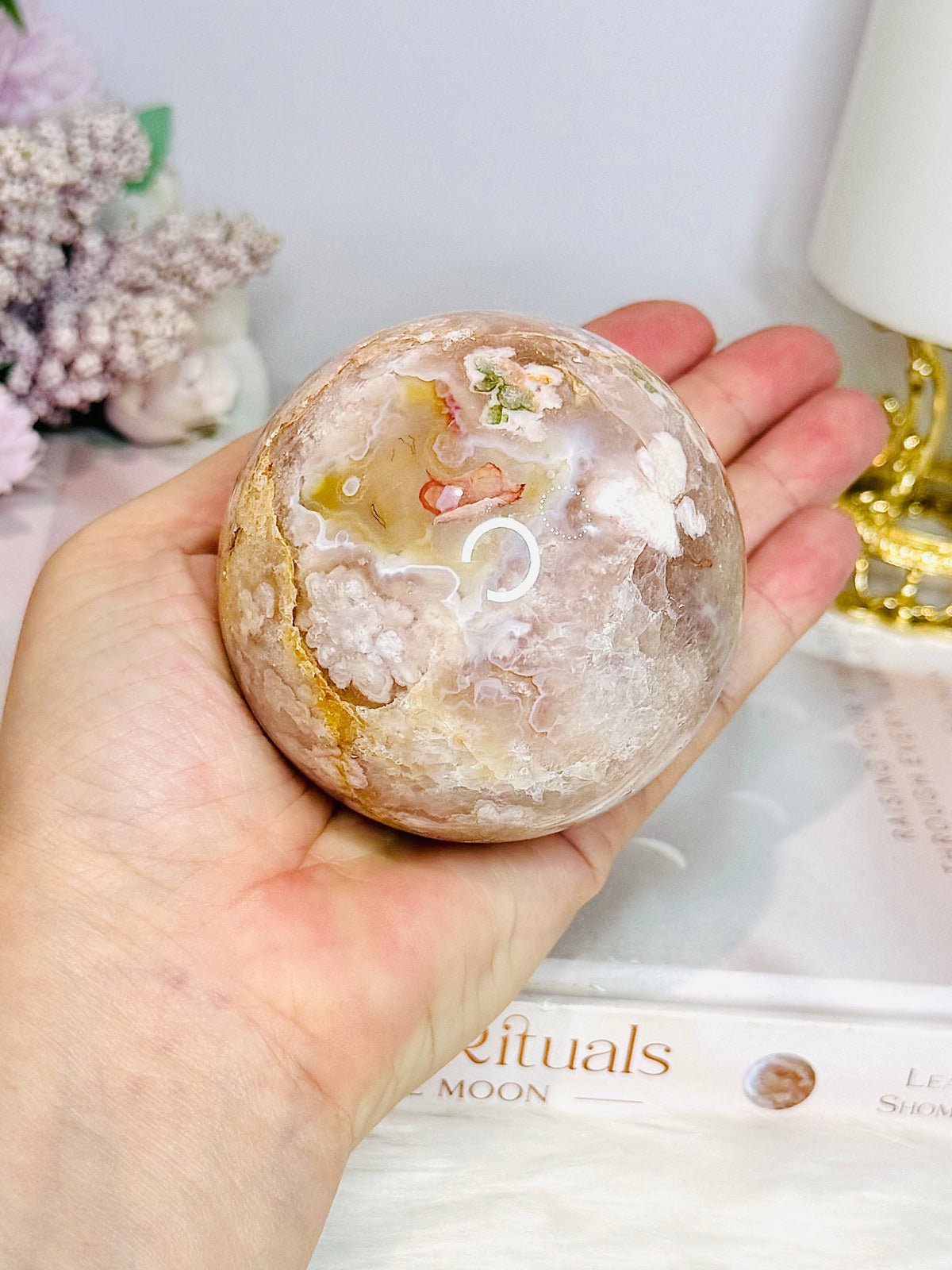 Large Flower Agate Sphere on Stand 521g