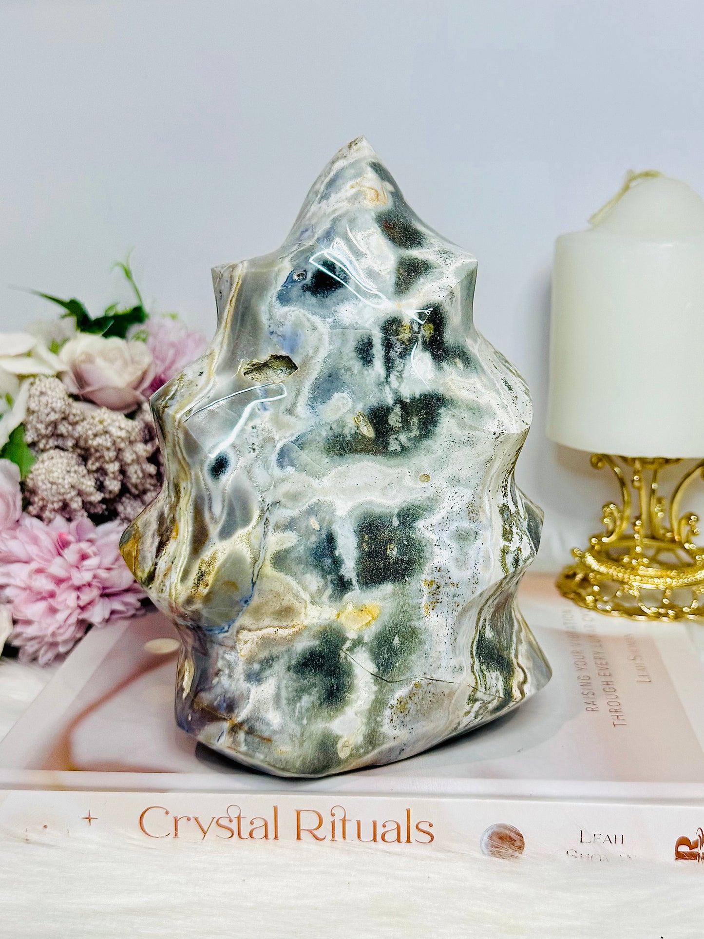 Large Ocean Jasper Carved Flame 17.5cm 1.99KG
