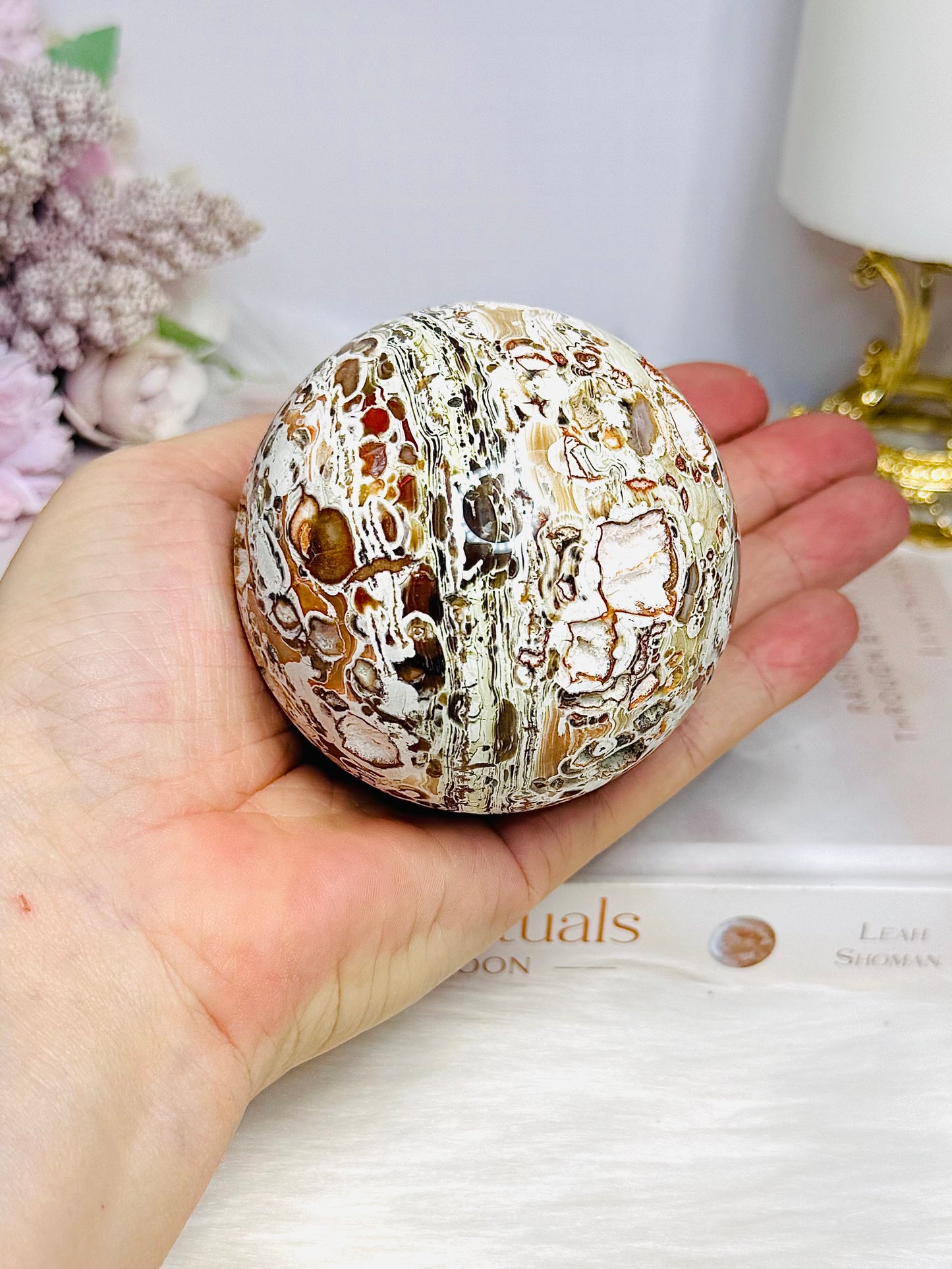 Large Money Agate Druzy Sphere on Stand 389g