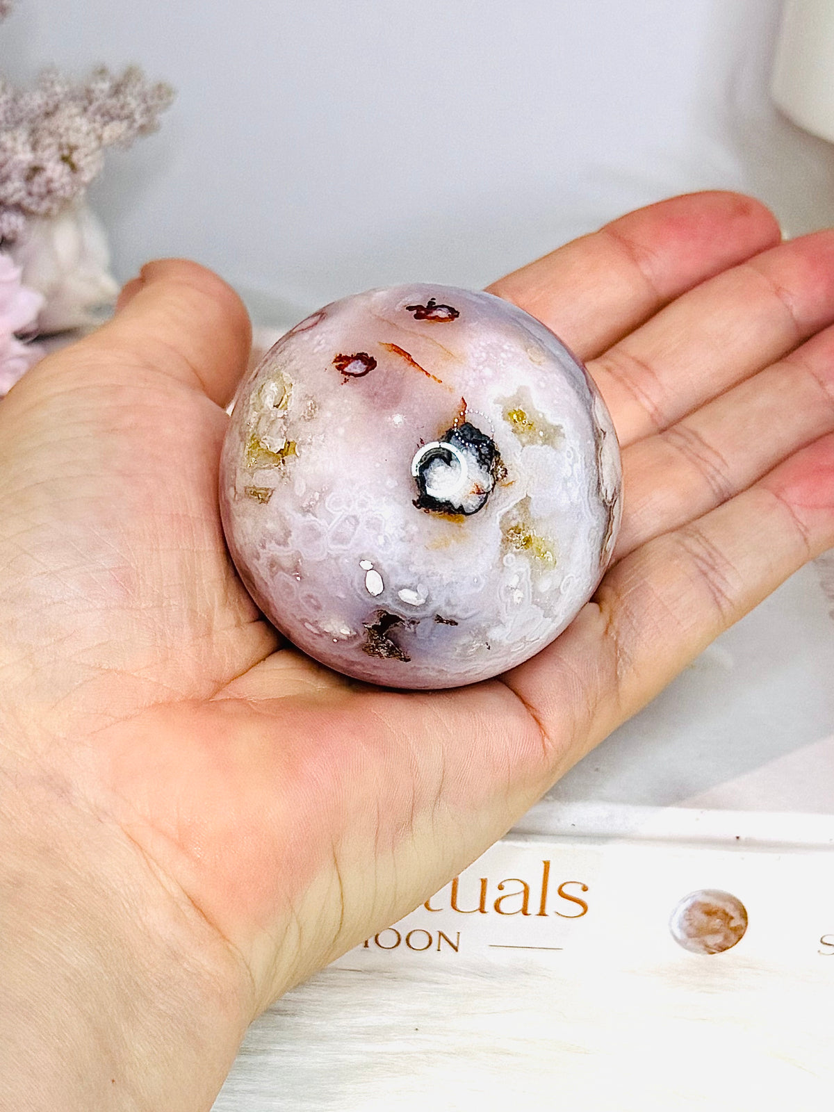 High Grade Flower Agate Sphere On Stand 195g