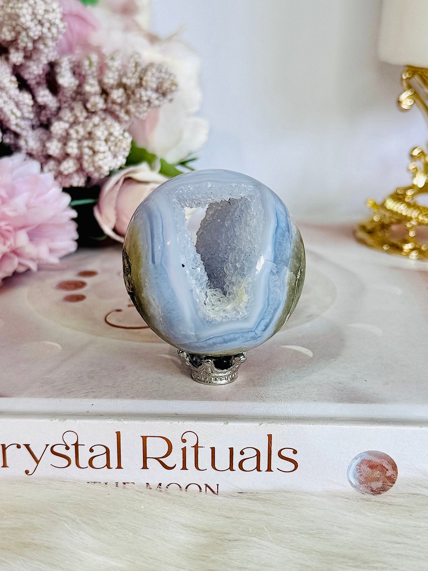 Blue Lace Agate Druzy Sphere On Stand 4.5cm