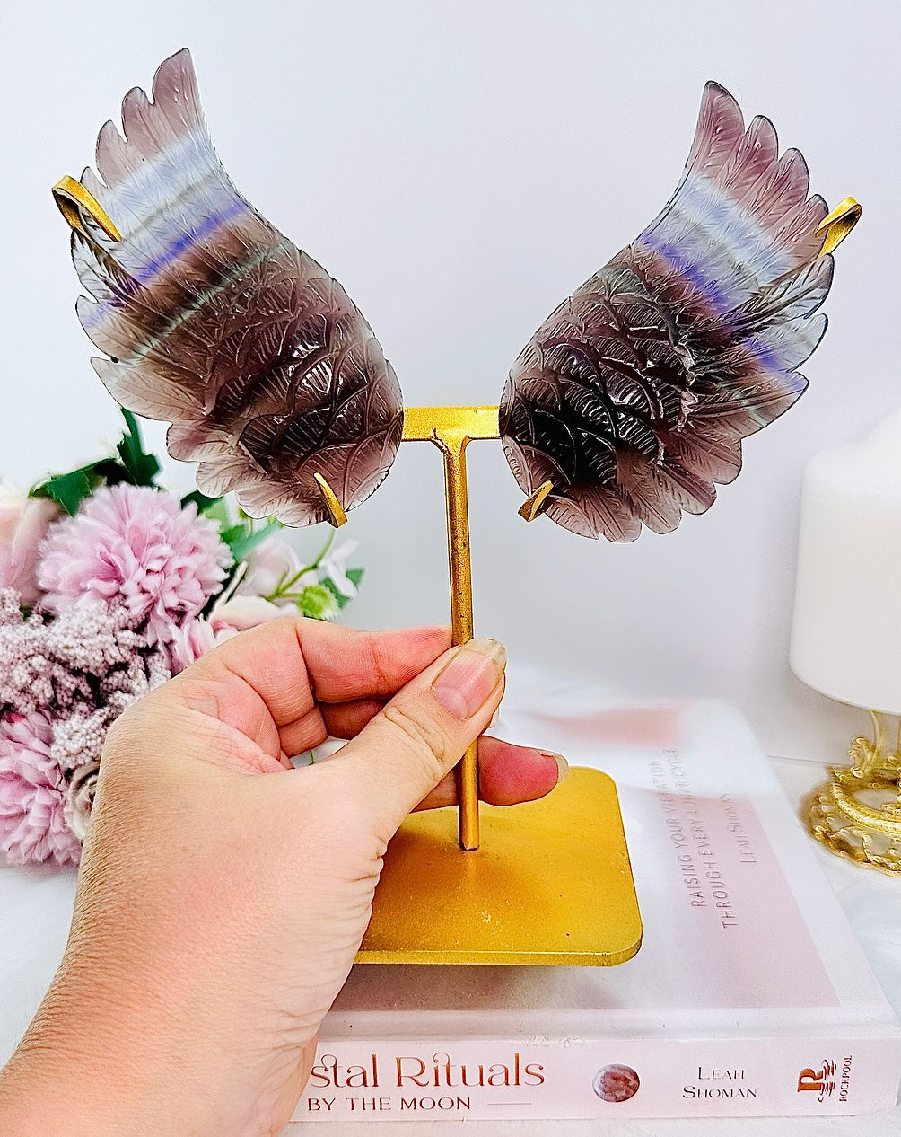 Stunning 18cm (Inc Stand) Gorgeous Fluorite Wings On Gold Stand ~ Absolutely Amazing Set