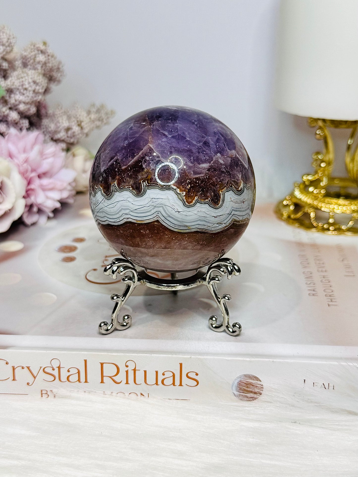 Large Crazy Lace Agate Sphere on Stand 378g
