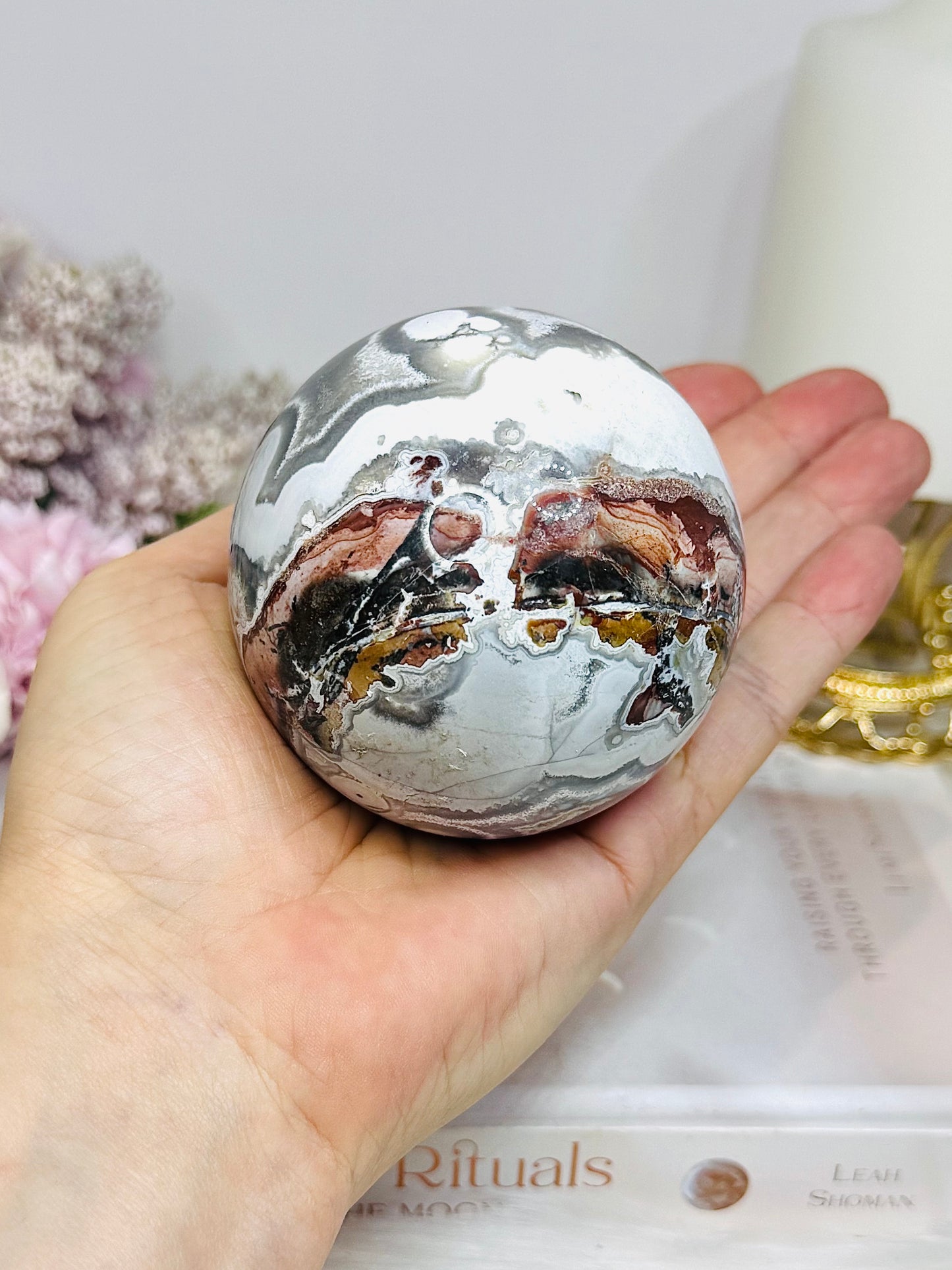 Large Mexican Crazy Lace Agate Druzy Sphere On Stand 425g