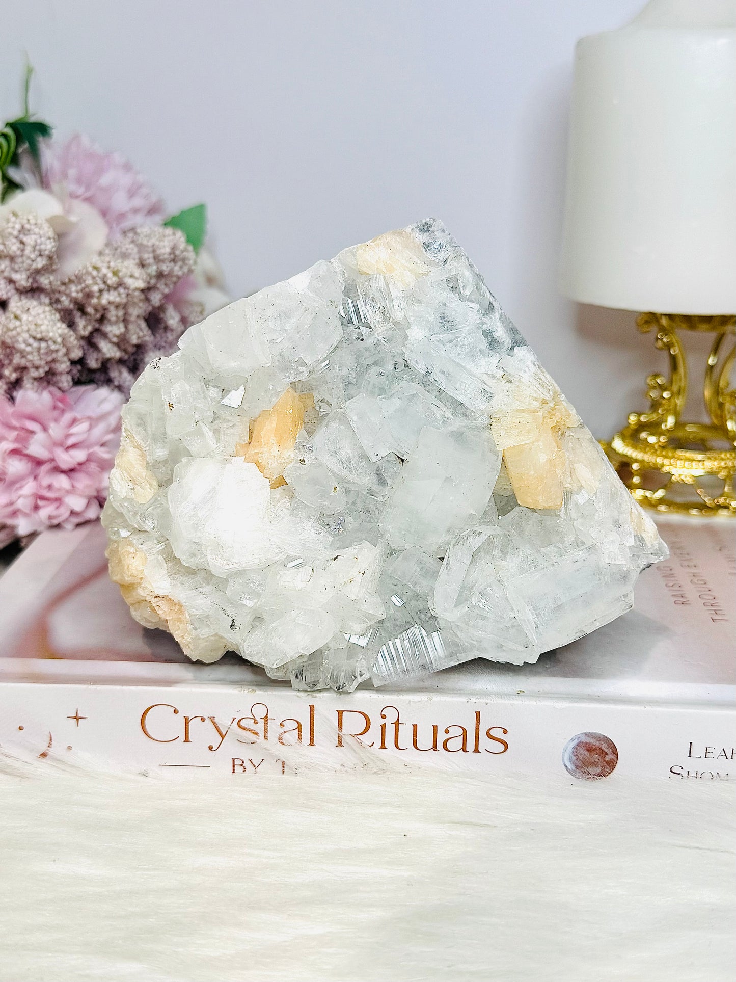 Large Natural Apophyllite with Calcite Freeform 640g